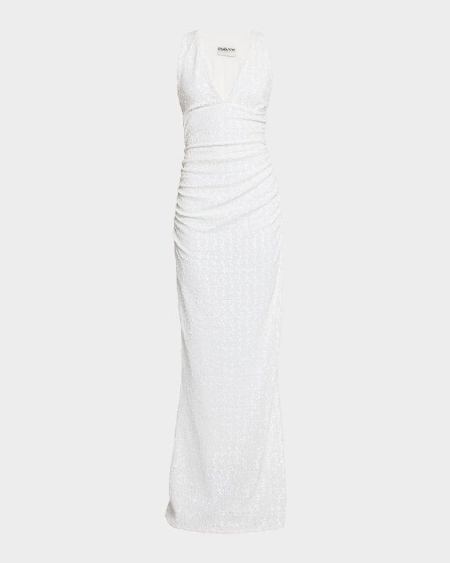 Ryosei Deep V-Neck Sequin Column Gown